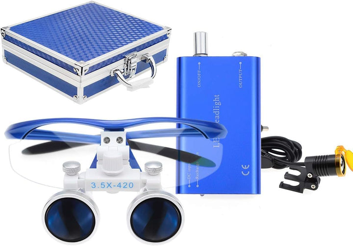 BONEW 3,5 x Fernglas-Lupen + 3 W LED-Scheinwerfer mit Filter + Aluminiumbox blau