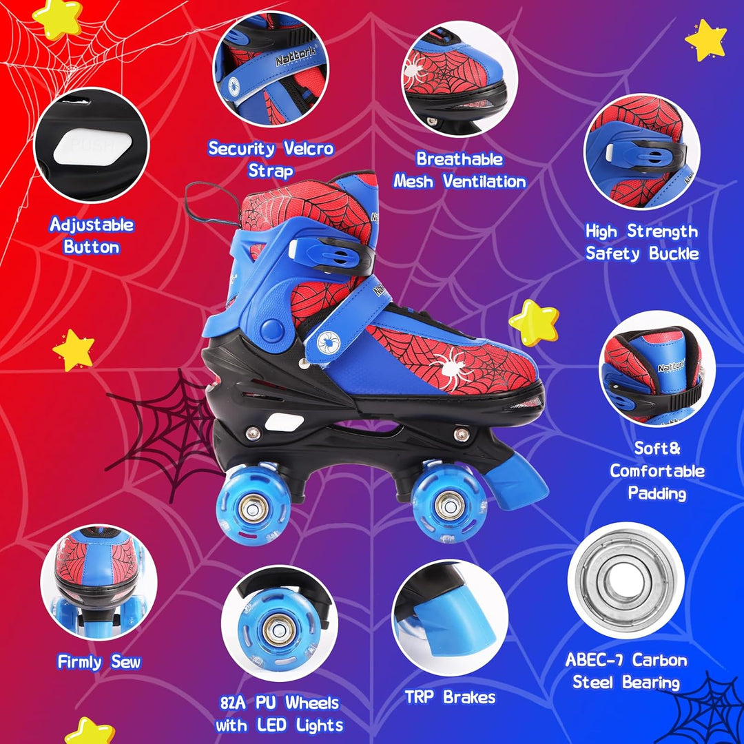 Nattork Kinder Rollschuhe für Jungen und Mädchen, 4 Grössen verstellbar, Quad Skates mit leuchtenden