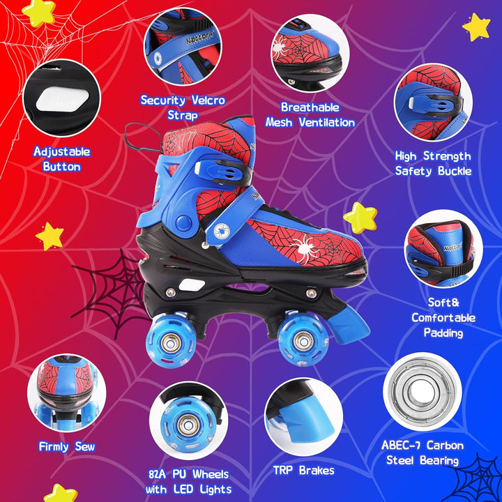 Nattork Kinder Rollschuhe für Jungen und Mädchen, 4 Grössen verstellbar, Quad Skates mit leuchtenden