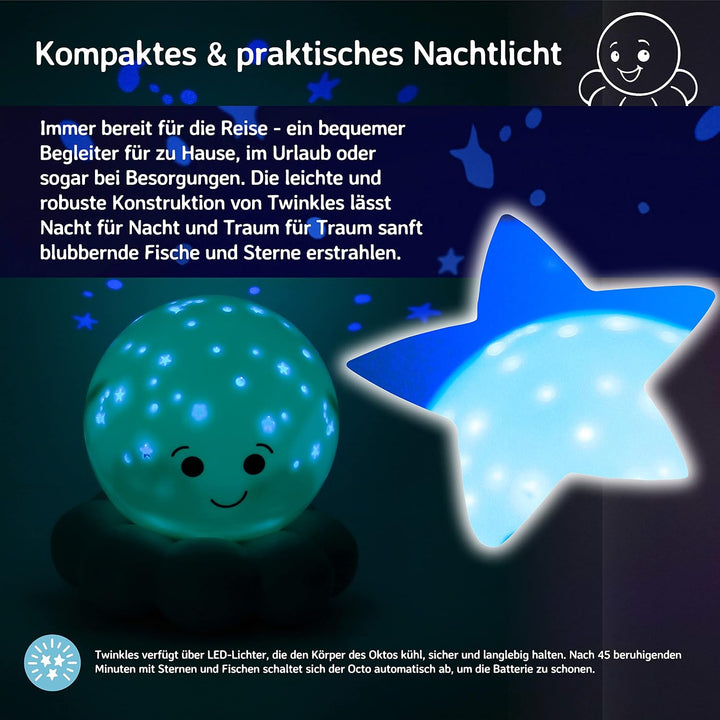 Cloud b Twinkles To Go | Tragbarer Nachtlicht-Projektor für Kinder | Sternenhimmel & Blasenfisch | 3