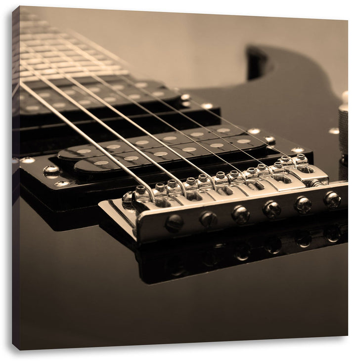 Pixxprint Black E-Guitar als Leinwandbild Quadratisch| Grösse: 70x70 | Wandbild| Kunstdruck | fertig
