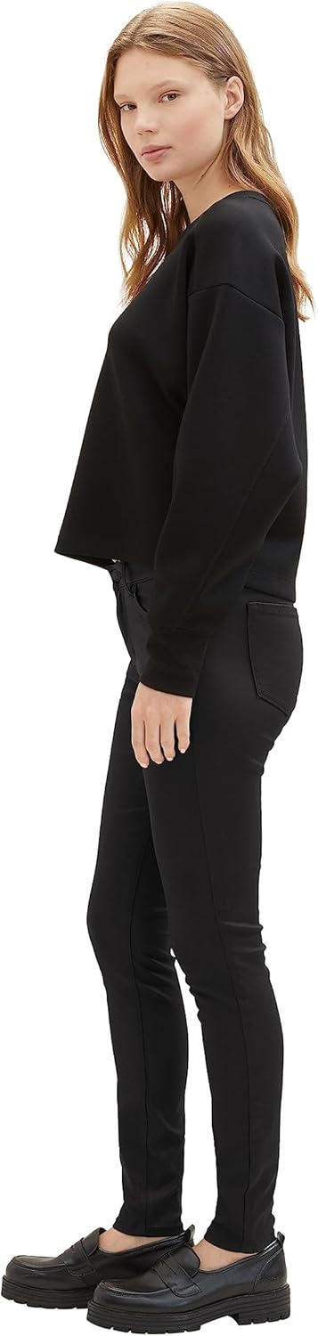 TOM TAILOR Denim Damen NELA Extra Skinny Jeans in Leder-Optik 26W / 32L 10275 - Coated Black Denim,