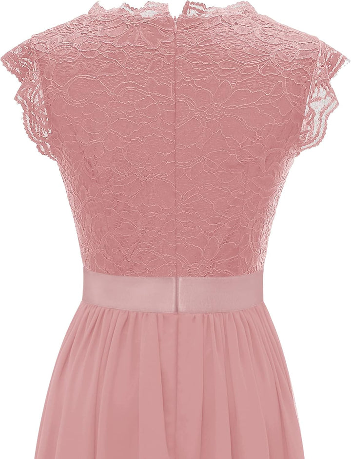 Dressystar Spitzen Cocktailkeid Elegant für Hochzeit Knielang Festlich Abendkleider Kurz XL Band_blu