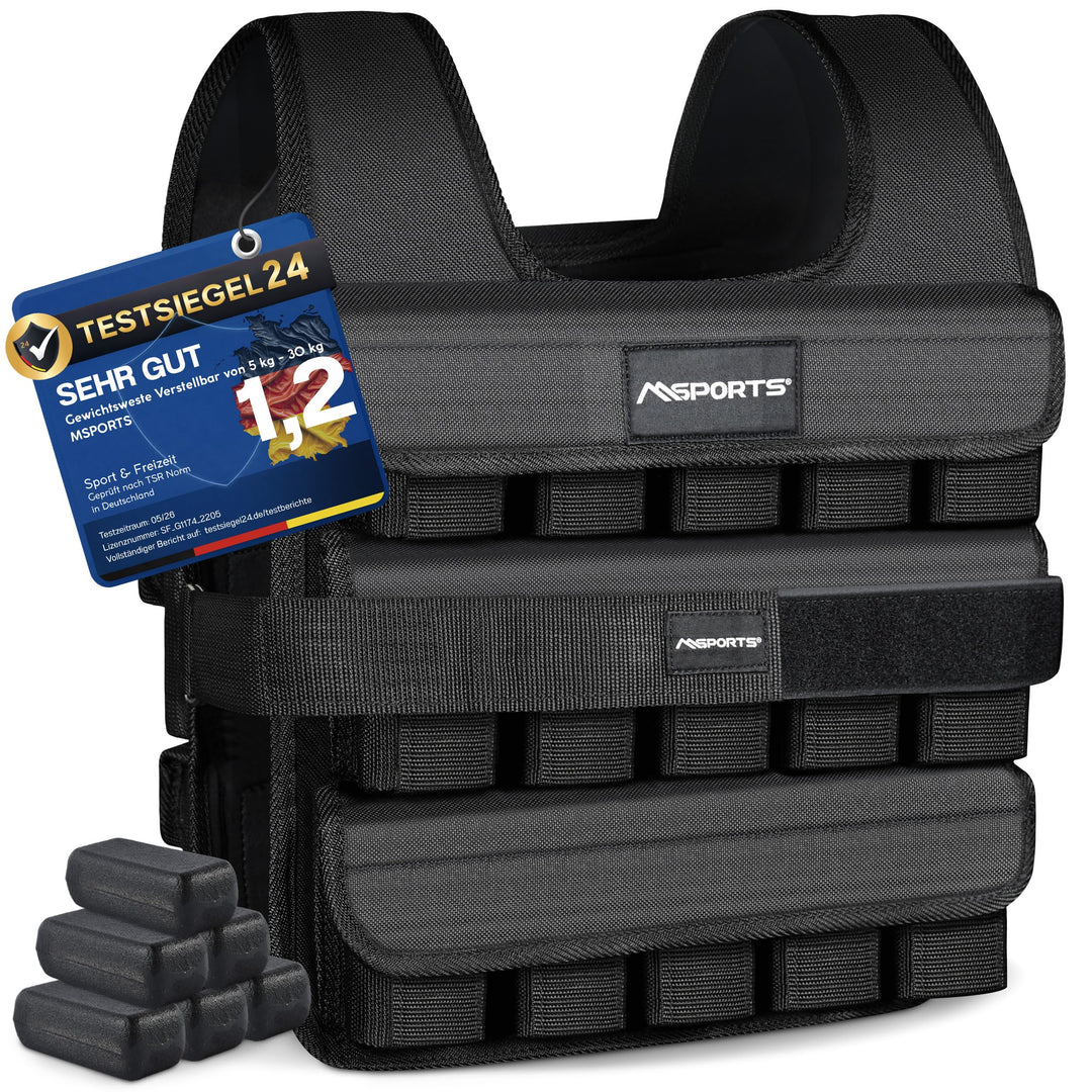 MSPORTS Gewichtsweste Premium Verstellbar von 5 kg - 30 kg Weight Vest | Laufweste Damen Herren | Fi