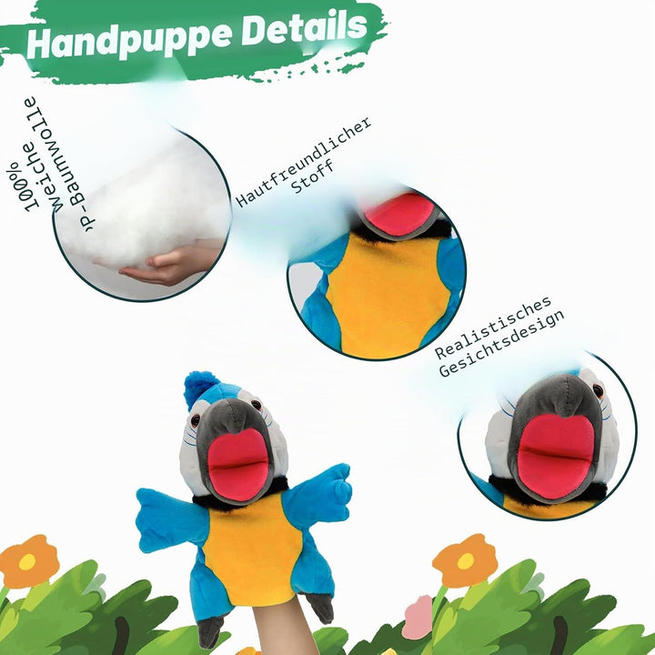 lilizzhoumax Papagei Kuscheltier, Simuliertes Tier Papagei Handpuppe aus Plüsch, Kawaii Niedliches R
