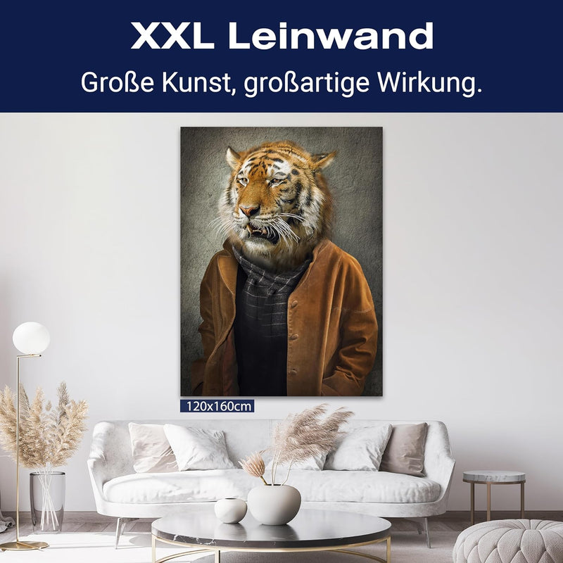 wandmotiv24 Leinwand-Bild Casual Tiger, Grösse 60x45cm, Hochformat, Wandbilder, Dekoration Wohnzimme