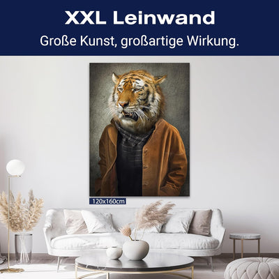 wandmotiv24 Leinwand-Bild Casual Tiger, Grösse 80x60cm, Hochformat, Wandbilder, Dekoration Wohnzimme