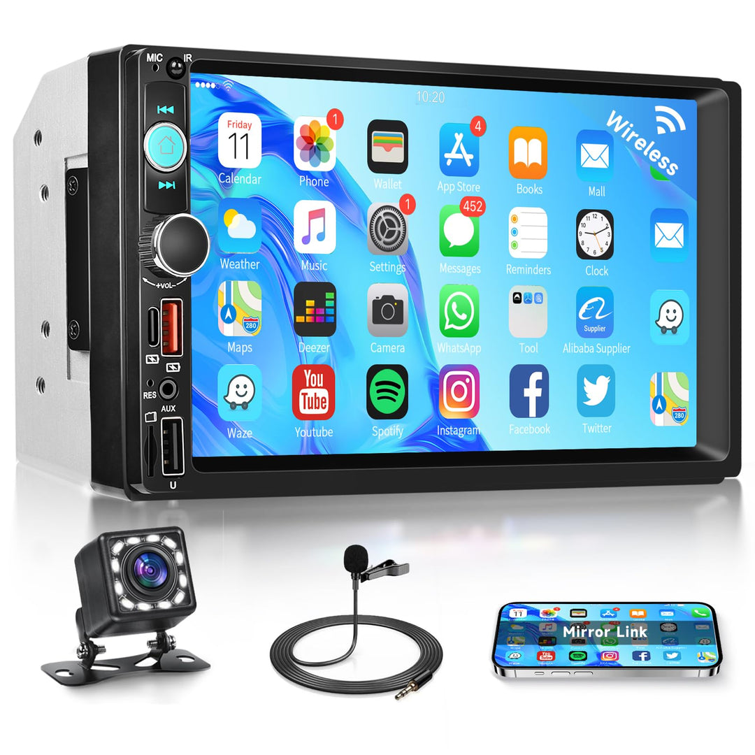 VECHTEL 7 Zoll Autoradio mit Airplay Android Cast,FM Radio 2 Din mit Bluetooth,Mirror link,EQ,USB/TF