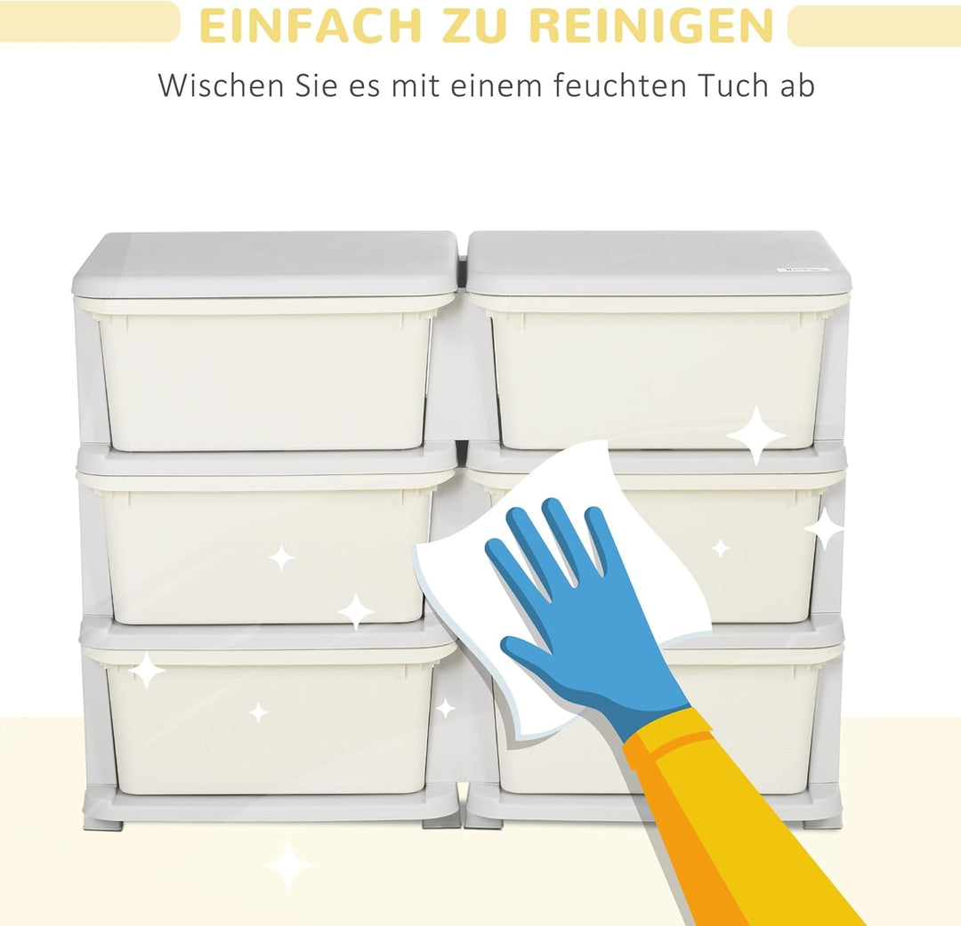HOMCOM Schubladenschrank für Kinder mit Stauraum Aufbewahrungsboxen Spielzeug-Organizer Spielzeugkis