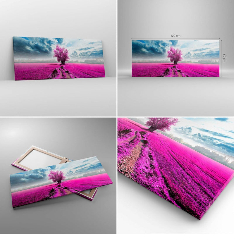 Wandbilder Dekoration Wohnzimmer Heidefeld Baum Wolken Landschaft Panorama Bilder auf Leinwand 120x5