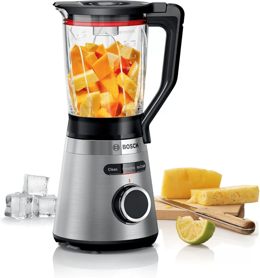 Bosch Standmixer, Smoothie Maker, 30,000 U/min, 1200 W, Edelstahl-Messer, 1,5l ThermoSafe Glasbehält