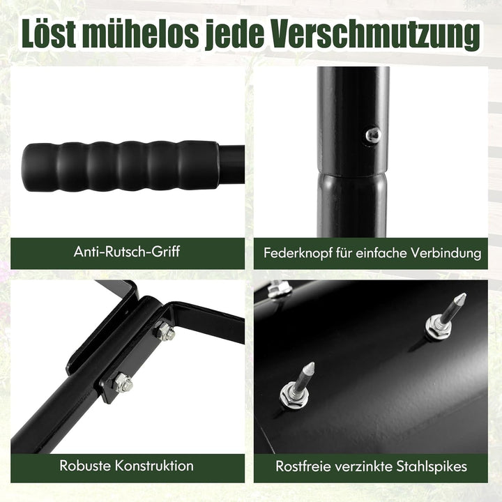 COSTWAY Rasenlüfter Walze manuell, 44 x 128 cm, Rasenrolle mit Stiel & Nägeln, Handvertikutierer rol