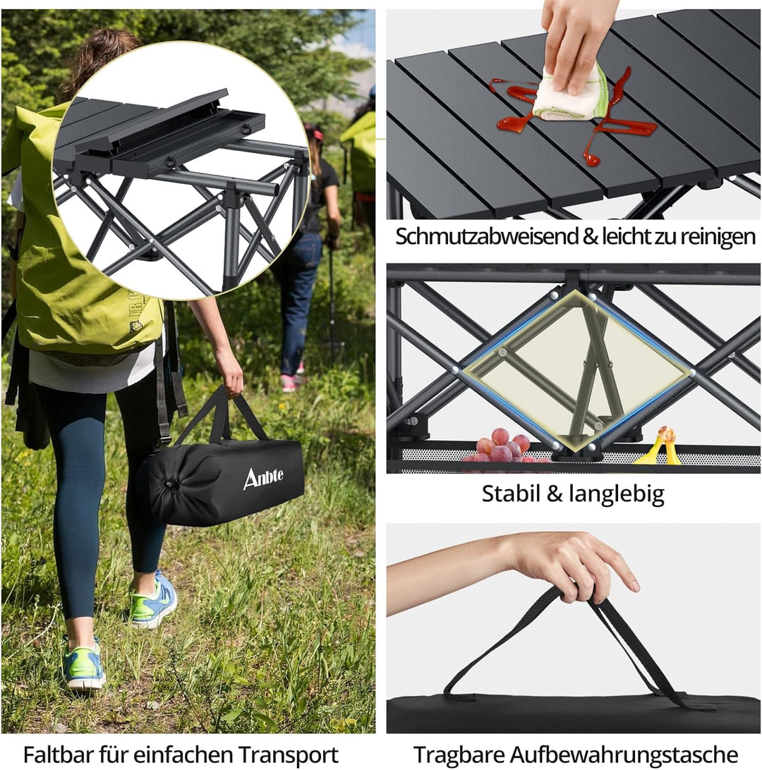 Anbte Campingtisch Aluminium 64x40cm Aufrollbare Tischplatte 2 Verstellbar Höhen 44/70cm Klapptisch