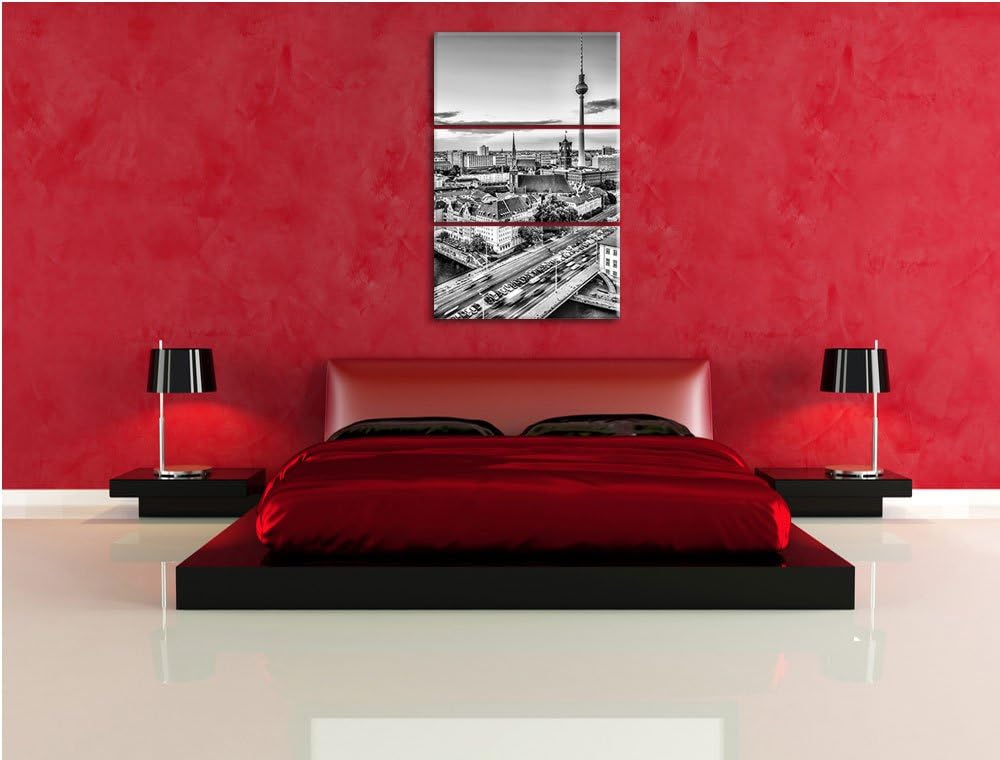 Pixxprint Monocrome, Skyline von Berlin 3-Teiler Leinwandbild 120x80 Bild auf Leinwand