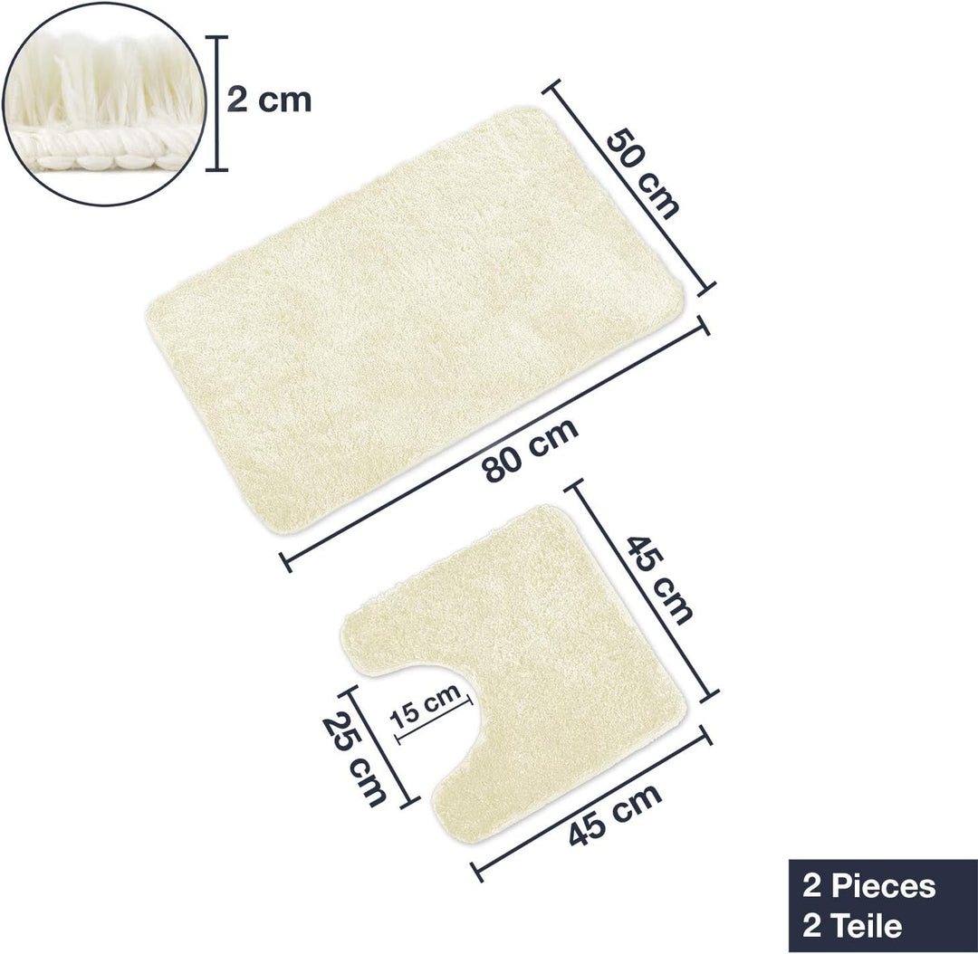WohnDirect Badematten Set - WC Vorleger (45x45cm), Badematte (50x80cm) - rutschfest waschbar Badezim