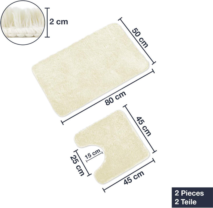 WohnDirect Badematten Set - WC Vorleger (45x45cm), Badematte (50x80cm) - rutschfest waschbar Badezim