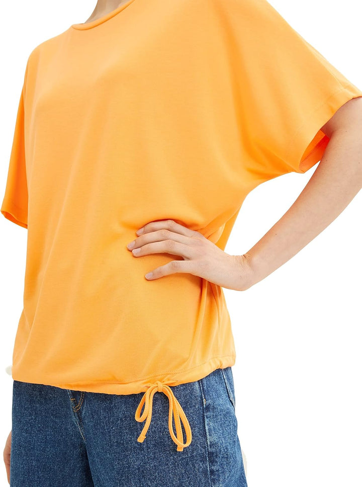 TOM TAILOR Damen Basic T-Shirt mit Bindedetail, 29751 - Bright Mango Orange