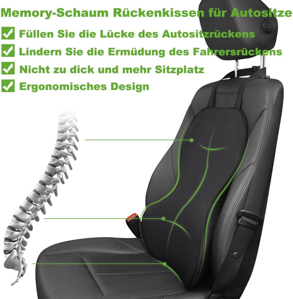 FOUNDCOOL Ergonomisches Lendenwirbelstützkissen, Rückenkissen aus Memory-Schaum für Autositze - Lend