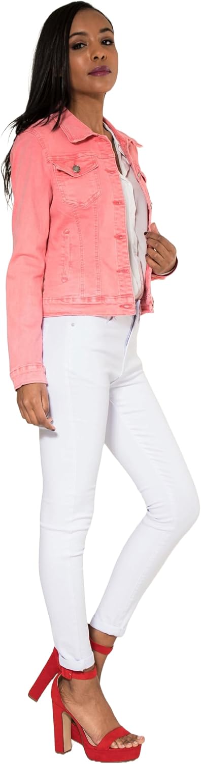 Nina Carter J212 Damen Slim-Fit Jeansjacke – Farbige Übergangsjacke mit Kent-Kragen und Taschen – Fr