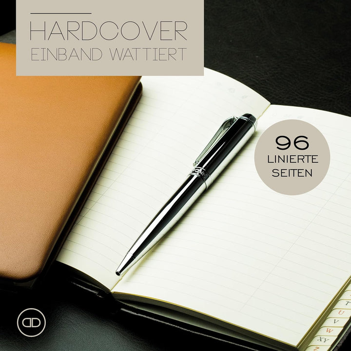 DELMON VARONE - Personalisierbares Adressbuch DIN A6 gebunden mit A-Z Register Boxcalf Premium Leder