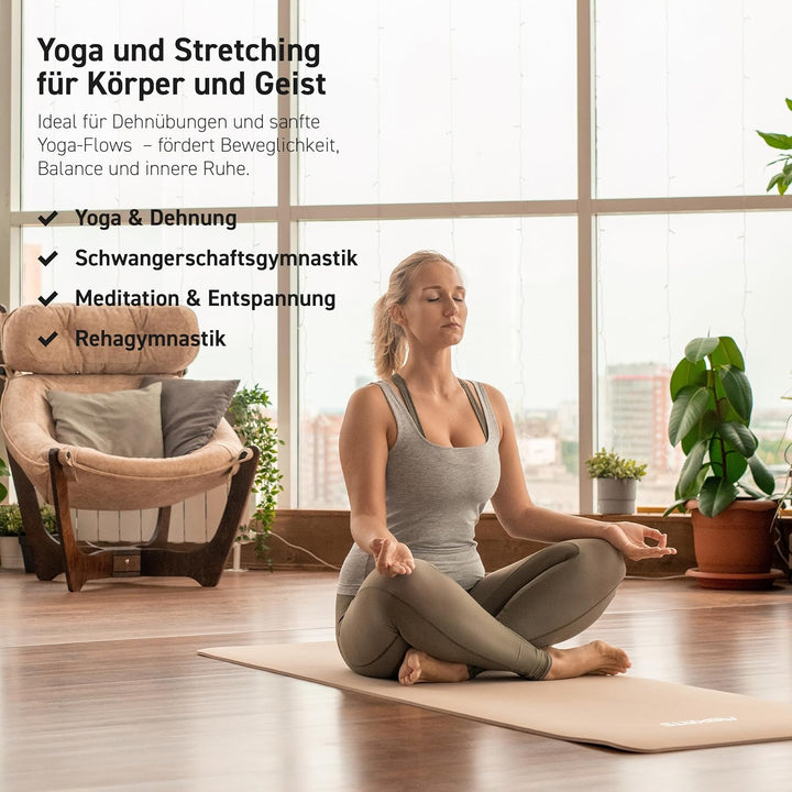 Gymnastikmatte | Yogamatte Premium rutschfest inkl. Tragegurt + Übungsposter + Workout App I Hautfre