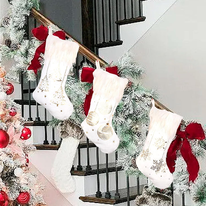 Plüsch Nikolausstrümpfe,3er Set Weihnachten Hängende Taschen,Weihnachtsstrumpf Personalisiert,Weihna
