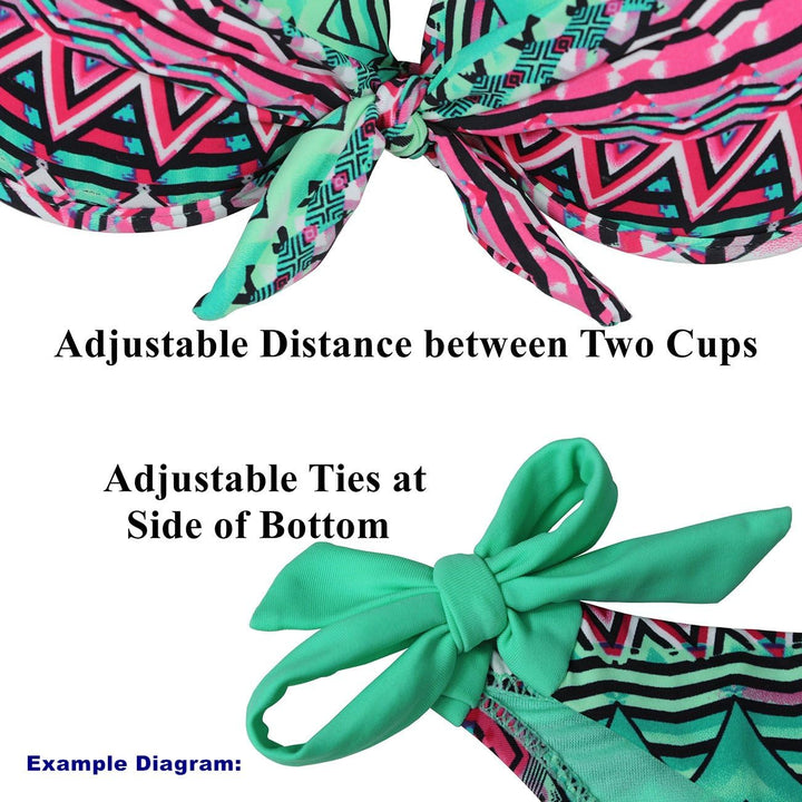 Damen Seitlich Gebunden Bikini Sets Abnehmbar Bademode Push up Bikinioberteil mit Nackenträger XL Li