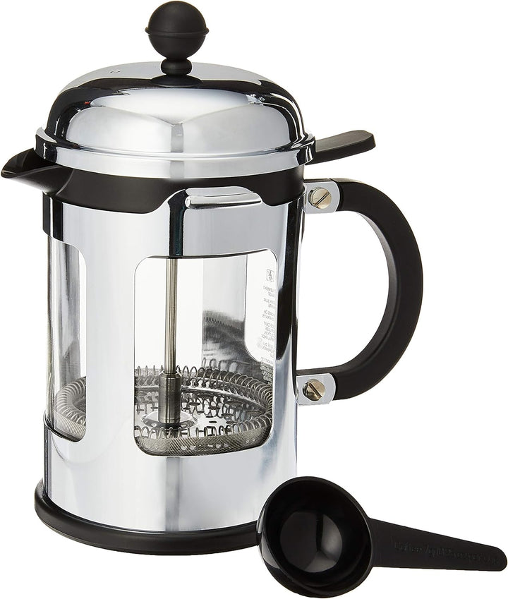 Bodum CHAMBORD Kaffeebereiter (French Press System, Auslaufschutz, Edelstahlrahmen, 0,5 liters) glän