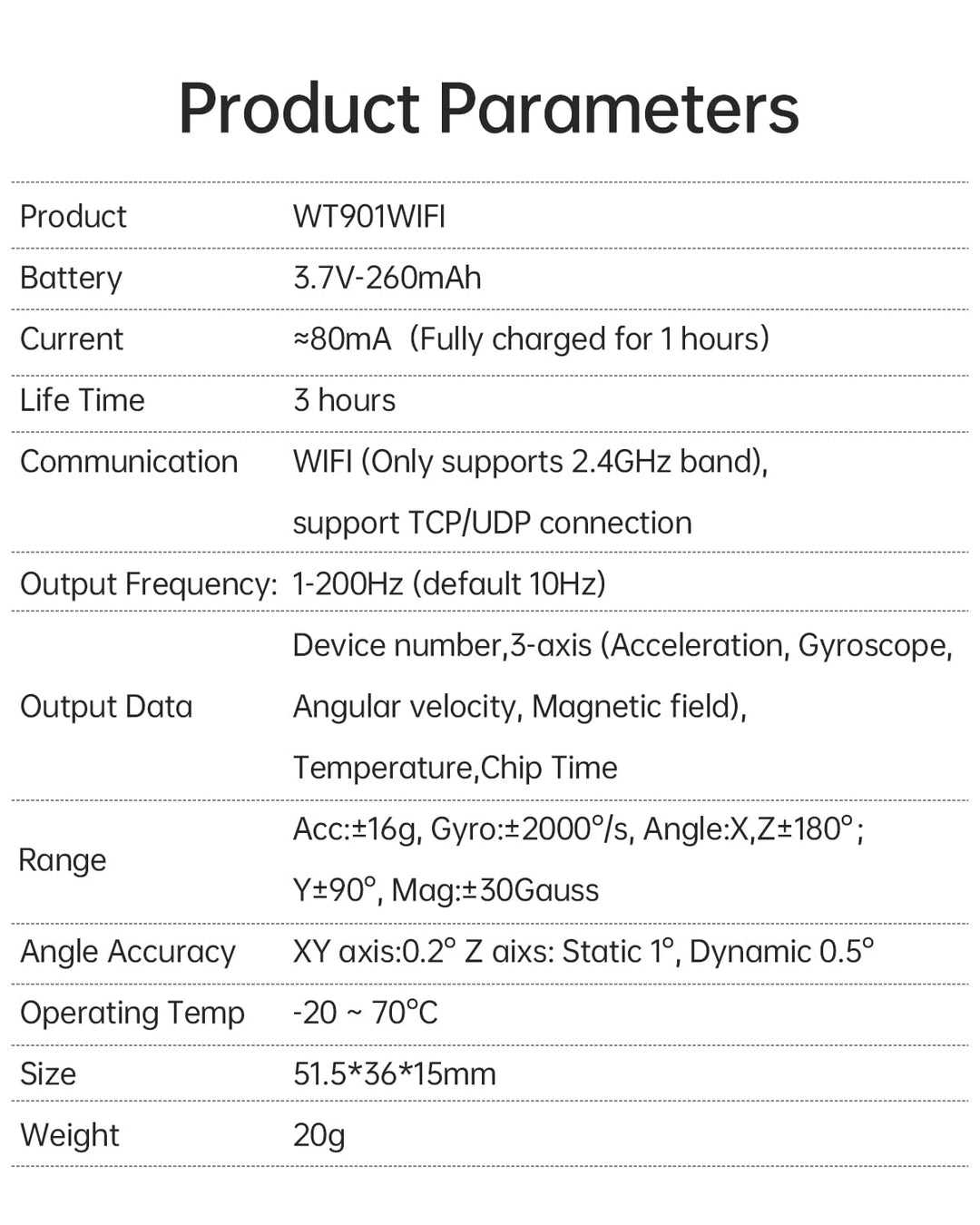 WitMotion WT901WIFI Generation 3 9-Achsen-Beschleunigungsmesser, 3-Achsen-Winkelgeschwindigkeit+ Bes