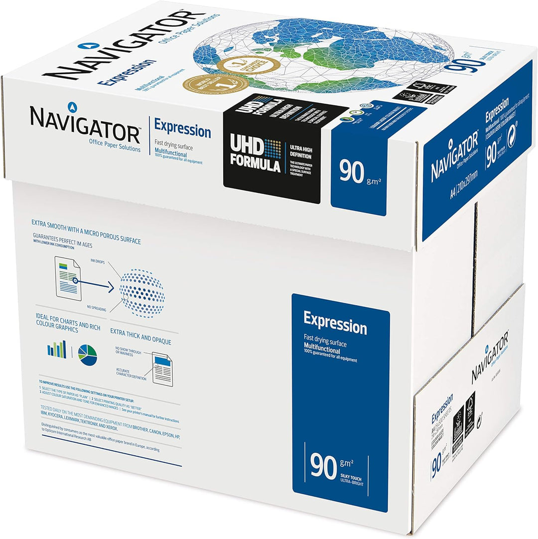 2500 Blatt Navigator Expression Inkjet / Kopierpapier 90g/m² A4 Papier 1 weiss, 1 weiss