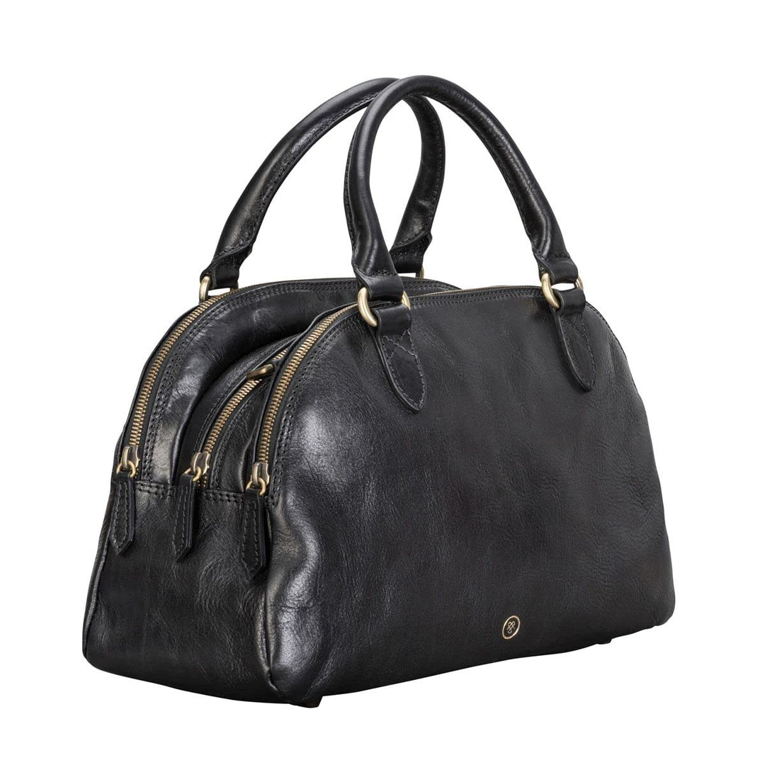 Maxwell Scott Hochwertige Damen Leder Bowling Bag Handtasche LilianaS in Schwarz