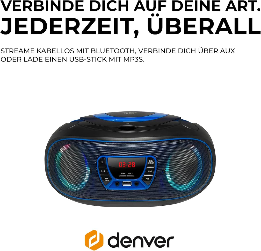 Denver TCL212BT Radio mit Bluetooth, Bluetooth Radio mit Lichteffekte, Tragbarer CD player, AUX, USB