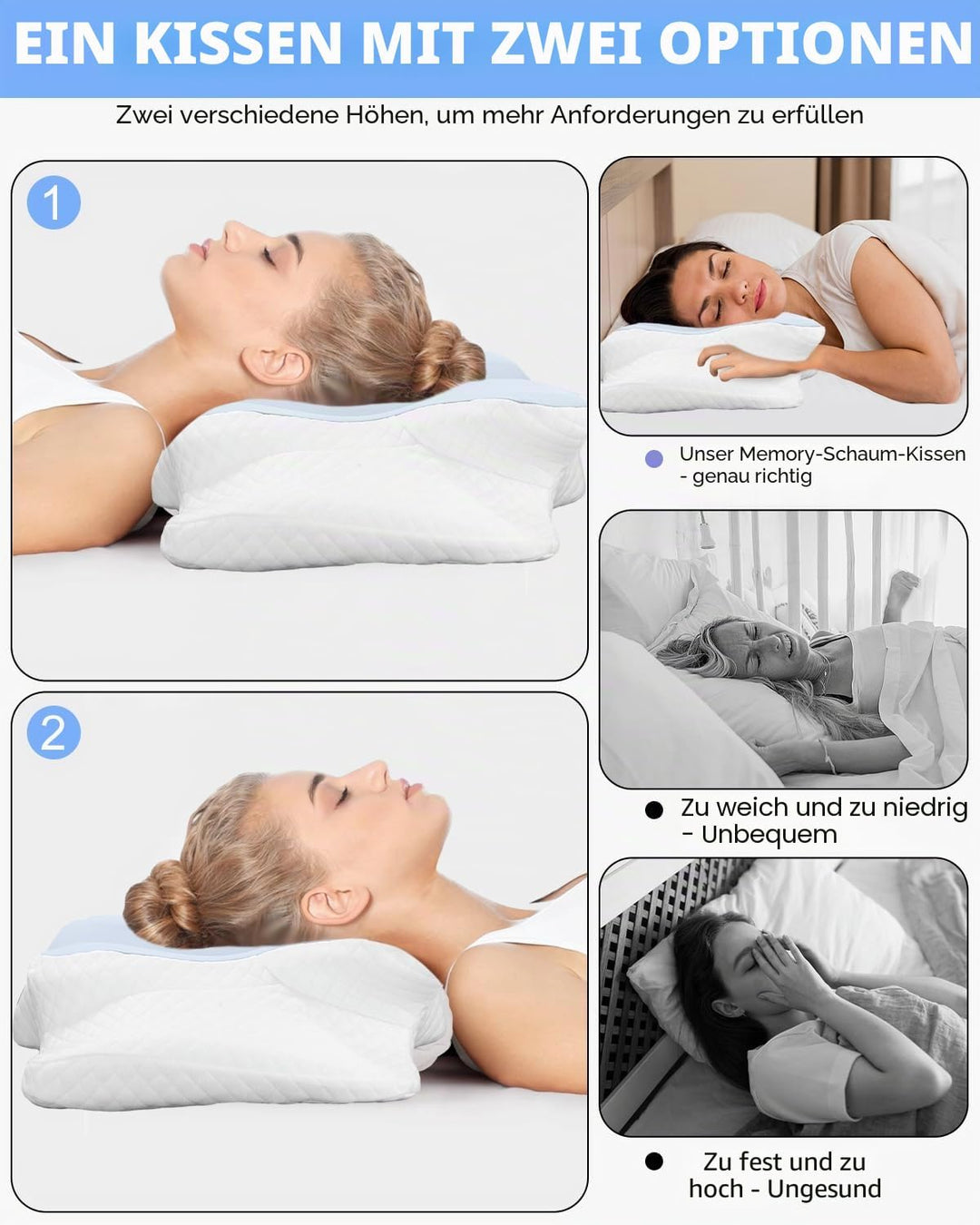 Huifoo Nackenkissen, Seitenschläferkissen, Memory Foam Kissen, Orthopädisches Kissen, Ergonomisches