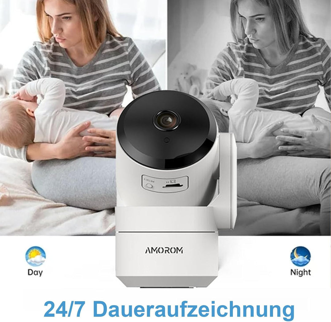 AMOROM WLAN Überwachungskamera Innen 360°, 2K KI-Kamera Überwachung mit Benutzerdefinierte Szenariow