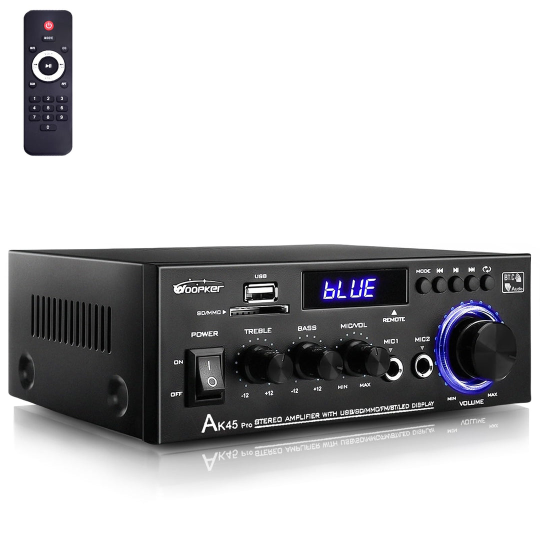 AK45 Pro Verstärker HiFi Stereo 500 Watt, 2 Kanal Mini Audio Receiver mit w/UKW-Radio, USB/SD/AUX/RC