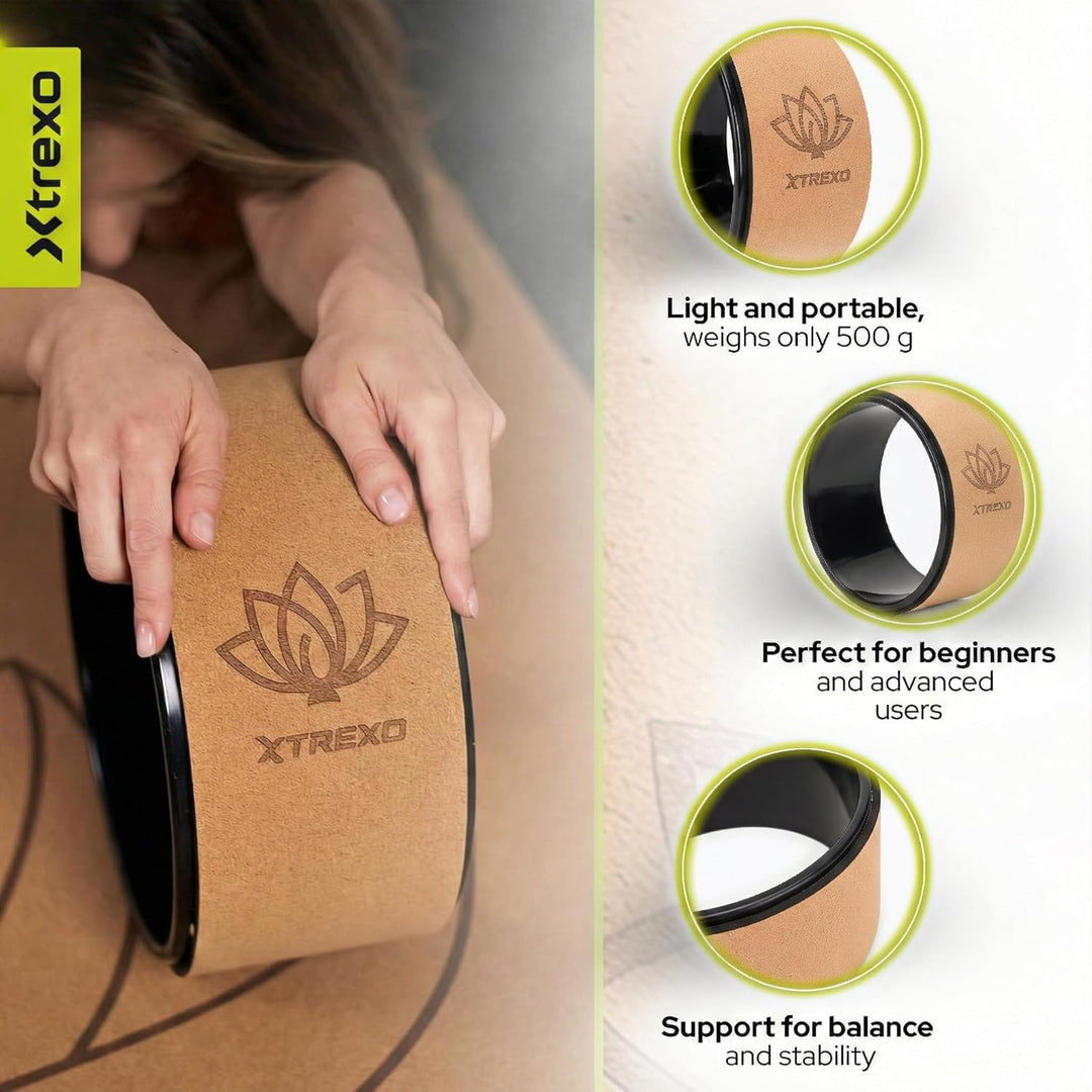 TREXO Yoga Rad Naturkork mit einem Durchmesser von 32 cm und einer Breite von 13 cm in Braun aus 100