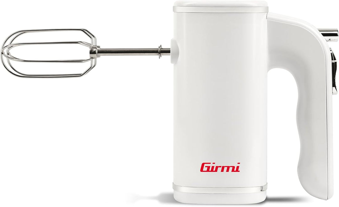 Girmi SB04 Handmixer, 150W, Turbo, 5 Stufen, Edelstahlbesen & Knethaken, Weiss, Weiss