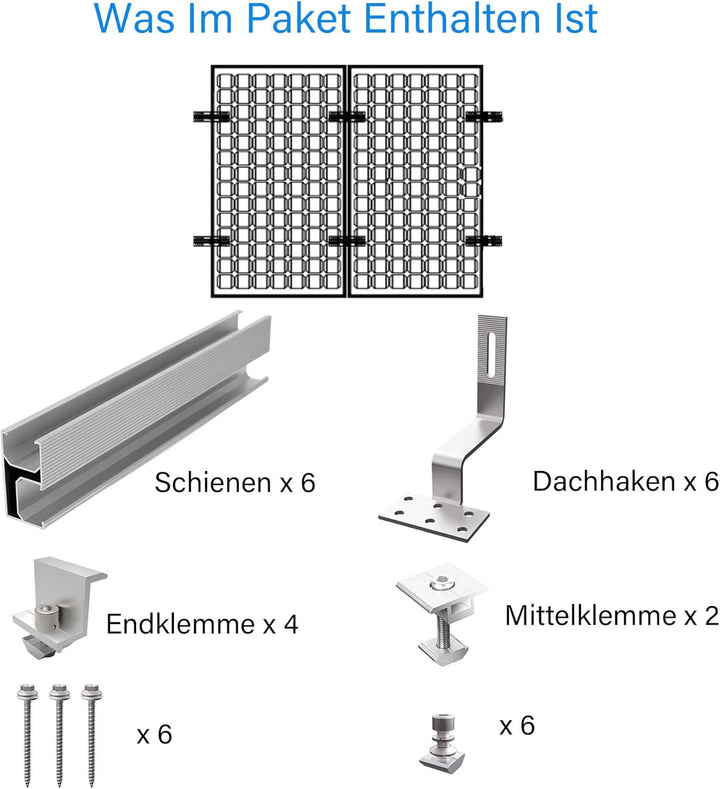 TEOV PV Montageset Ziegeldach Glasziegeldach, Befestigung Solarmodul Halterung mit 30cm Montageschie