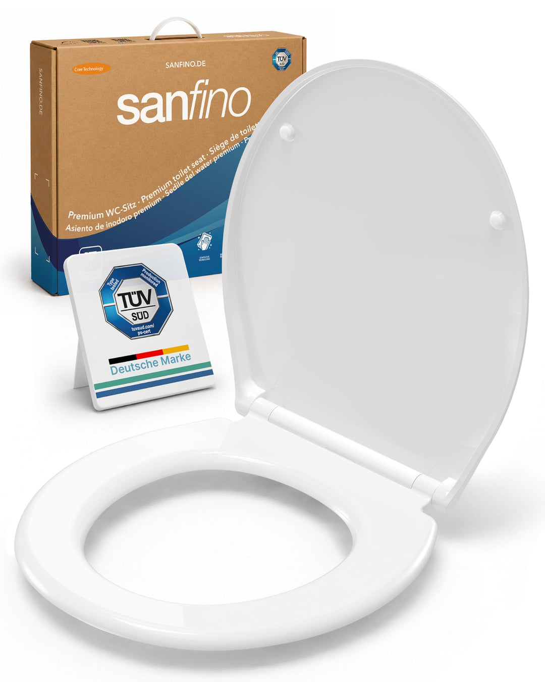 SANFINO® Premium WC Sitz mit Absenkautomatik oval – 5 Jahre Garantie – TÜV geprüfter WC Sitz mit Sch