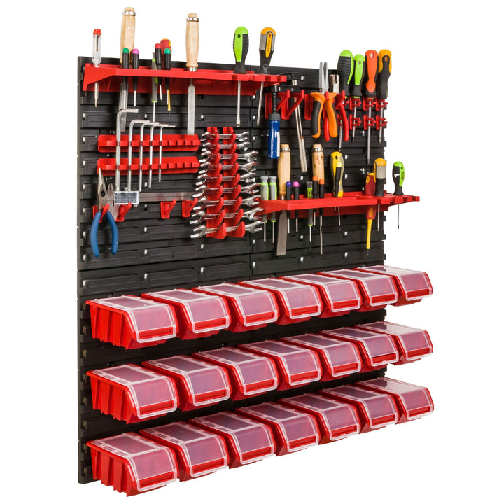 Lagersystem Werkstattregal | 78 x 78 cm | 21 stck. Box | Wandregal mit Werkzeughalterungen und Stape
