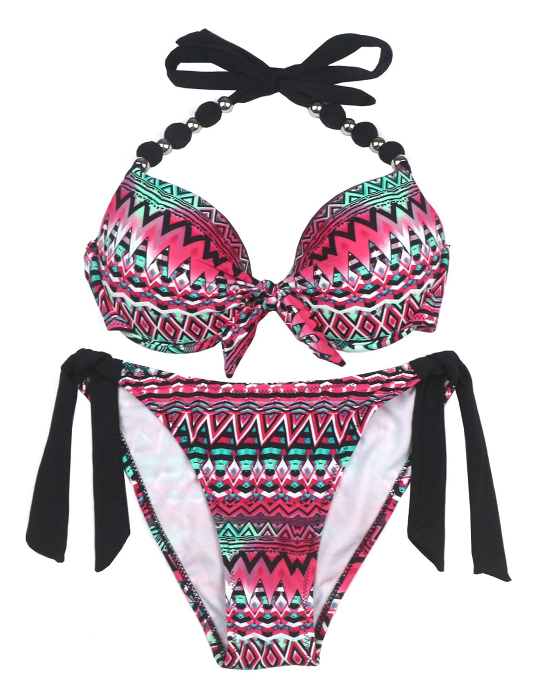 Damen Seitlich Gebunden Bikini Sets Abnehmbar Bademode Push up Bikinioberteil mit Nackenträger XS Mb
