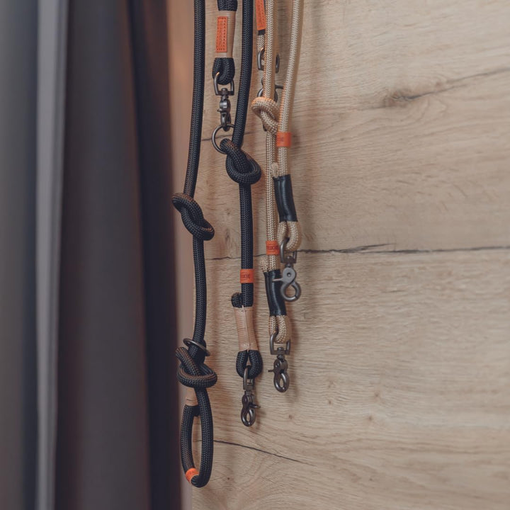 TRIXIE Hundeleine BE NORDIC V-Leine S–M, 2,00 m ø 8 mm in sand/schwarz - verstellbare Hundeleine mit