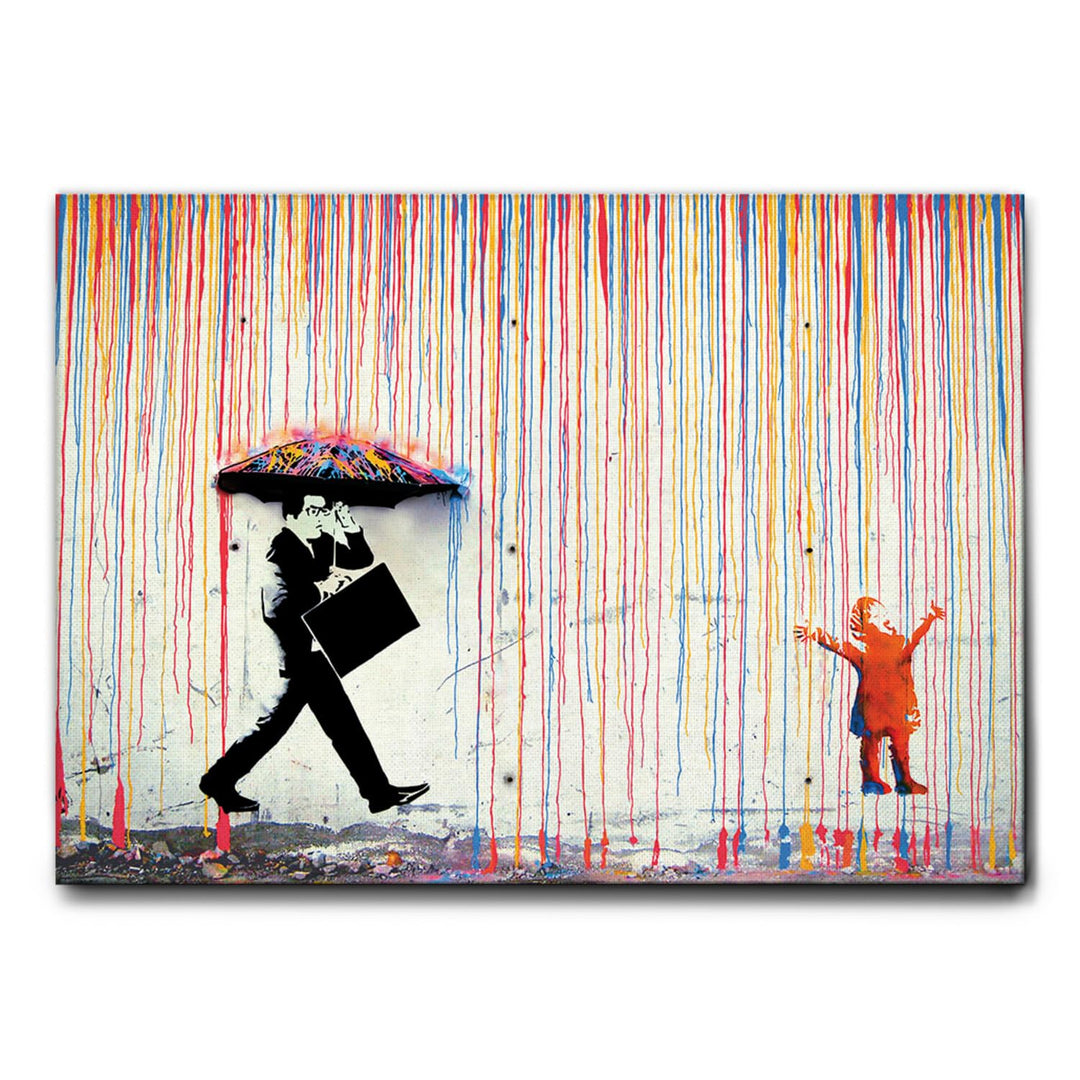 Giallobus - Bild - Druck AUF LEINWAND - Banksy - Regen VON Farben - 100x70 100x70 Standardleinwand,