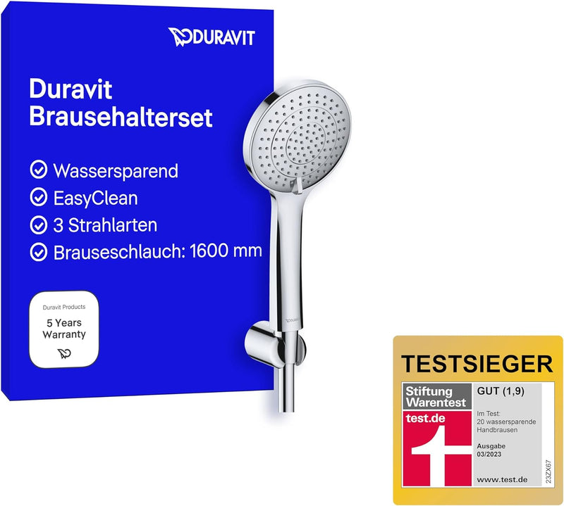 Duravit Universal Brauseset, wassersparende Handbrause rund ((Ø 110 mm), Wandanschlussbogen, flexibl