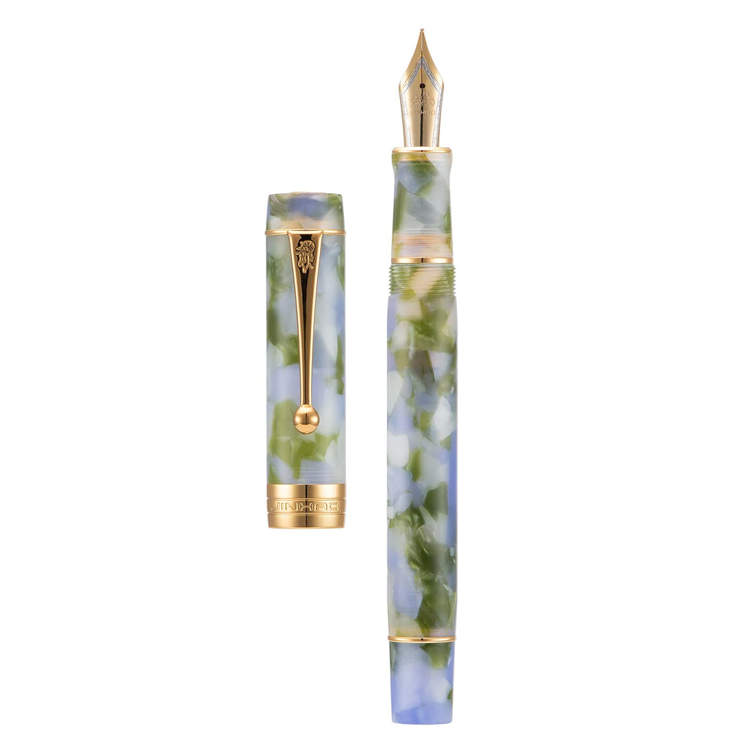 Jinhao Classic Füllfederhalter Blau Grün Zelluloid, Extra feine Feder mit Konveter und Stifteetui Se