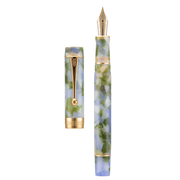 Jinhao Classic Füllfederhalter Blau Grün Zelluloid, Extra feine Feder mit Konveter und Stifteetui Se