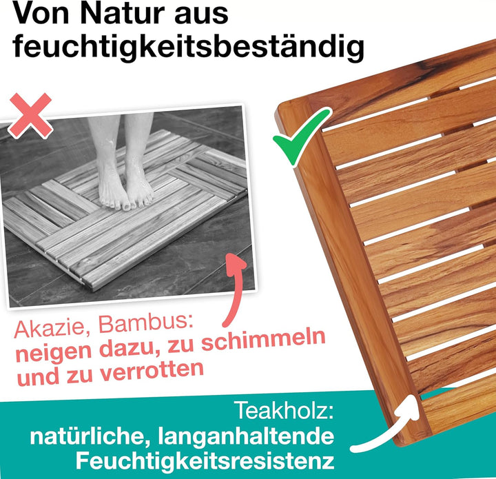 Hovea - Badematte aus Teakholz 61 x 45 cm - Duschmatte Holz - Euchtigkeitsbeständig, Schimmelresiste