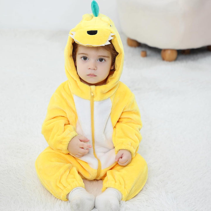 LOLANTA Baby Dinosaurier Drachen Kostüm mit Kapuze, Kinder Flanell Overall, Karneval Kostüm für Klei