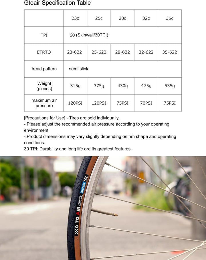 GORIX Rennradreifen 700×23C 25C 28C 32c 35c Fahrrad (Gtoair) 700×25c Skinwall(1 Tire), 700×25c
