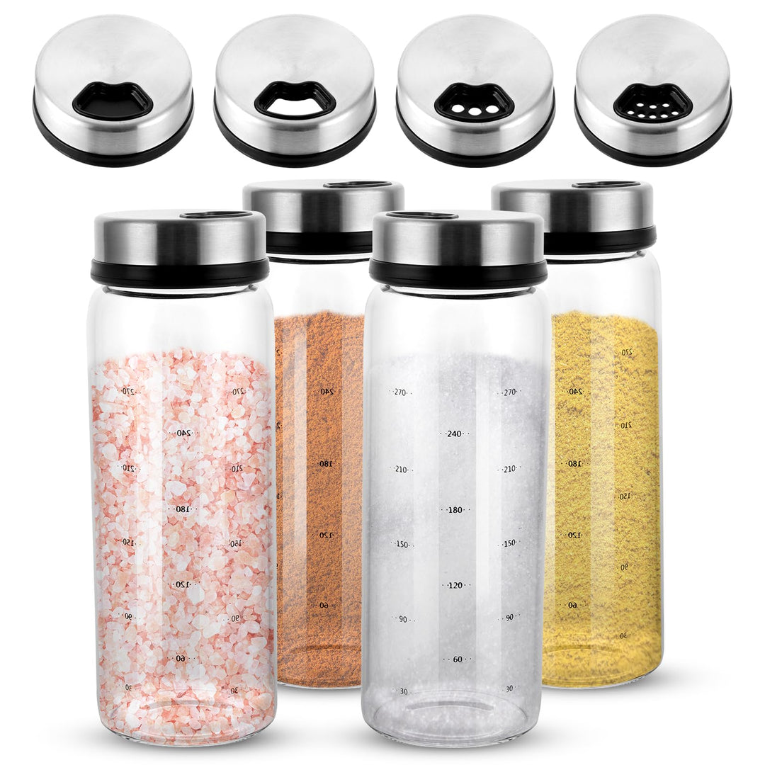 4 Stück Gewürzgläser mit Drehdeckel 300ml Gewürzstreuer Glas 16.5x6 cm Luftdicht Gewürzdosen mit 4 A